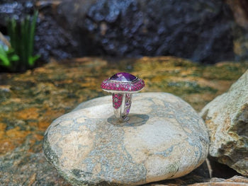 SJ1986 - Amethyst with Ruby and Brown Diamond Ring Set in 18 Karat White Gold Settings
