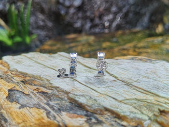 SJ6055 - Blue Sapphire with Diamond Earrings Set in 18 Karat White Gold Settings