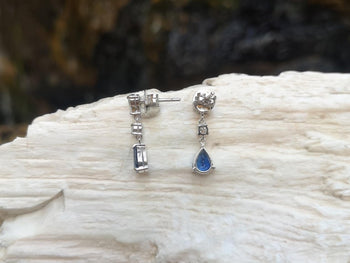 SJ1407 - Blue Sapphire with Diamond Earrings Set in 18 Karat White Gold Settings