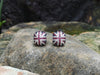 SJ1613 - Ruby, Blue Sapphire and Diamond British Flag Earrings in 18 Karat White Gold