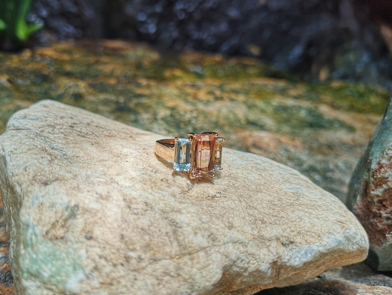 SJ1966 - Morganite with Aquamarine Ring Set in 18 Karat Rose Gold Settings