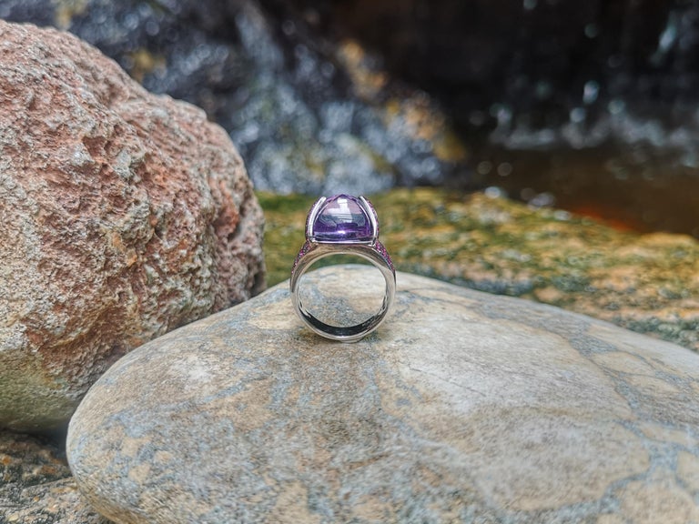 SJ1986 - Amethyst with Pink Sapphire Ring Set in 18 K White Gold