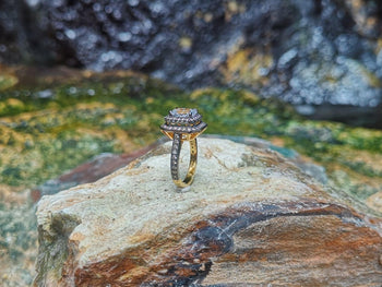 SJ1986 - White Sapphire with Brown Diamond Ring Set in 18 Karat Gold Settings