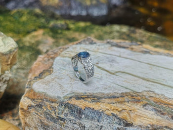 SJ1446 - Blue Sapphire with Diamond Ring Set in 18 Karat White Gold Settings