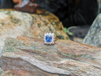 SJ1598 - Certified Unheated 4 Cts Blue Sapphire with Diamond Ring in 18K Rose Gold