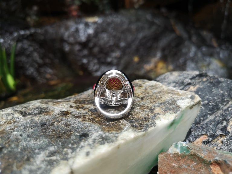 SJ1566 - Ruby, Onyx, Cabochon Ruby with Diamond Ring Set in 18 Karat White Gold Settings