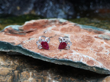 SJ2817 - Ruby with Diamond Earrings Set in 18 Karat White Gold Settings