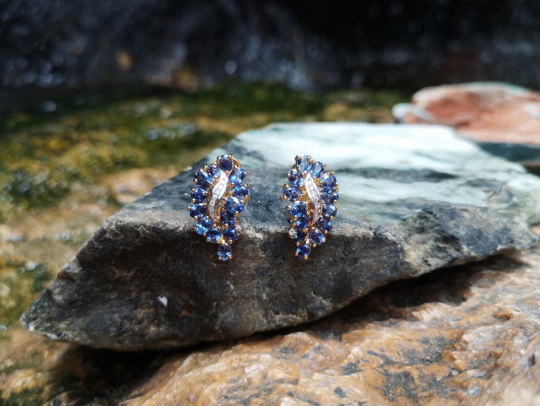 SJ1849 - Blue Sapphire with Diamond Earrings Set in 18 Karat Gold Settings