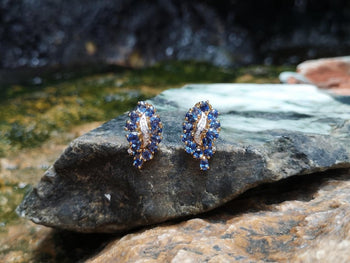 SJ1849 - Blue Sapphire with Diamond Earrings Set in 18 Karat Gold Settings