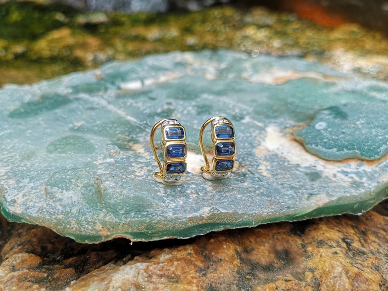 SJ2825 - Blue Sapphire with Diamond Earrings Set in 18 Karat Gold Settings