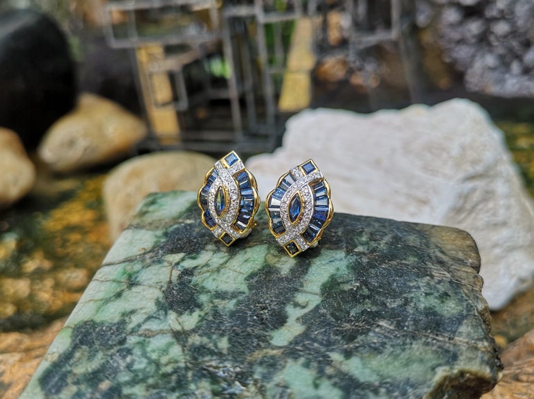 SJ1506 - Blue Sapphire with Diamond Earrings Set in 18 Karat Gold Settings