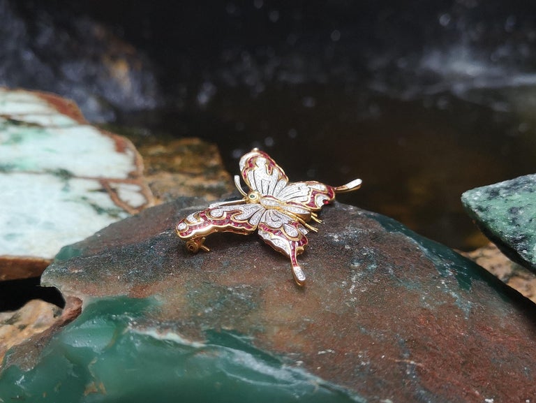 SJ1537 - Ruby, Cabochon Emerald and Diamond Butterfly Brooch Set in 18 Karat Gold