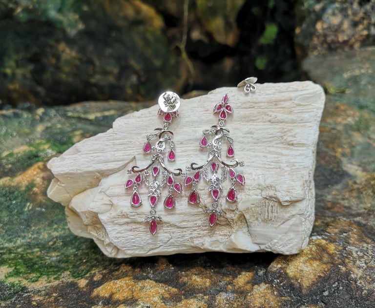SJ1530 - Ruby with Diamond Chandelier Earrings Set in 18 Karat White Gold Settings