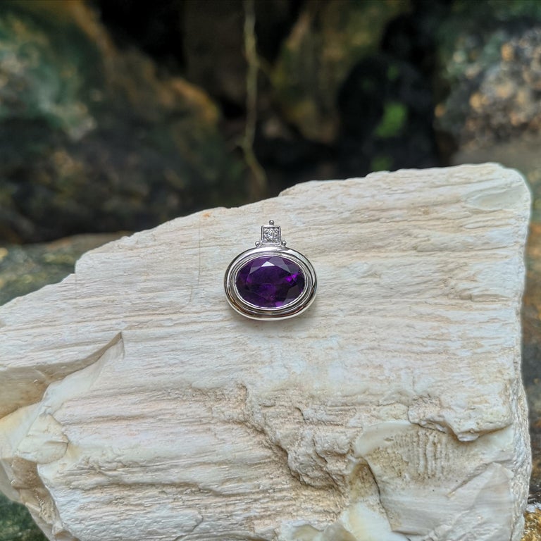 SJ1479 - Amethyst with Diamond Pendant Set in 18 Karat White Gold Settings