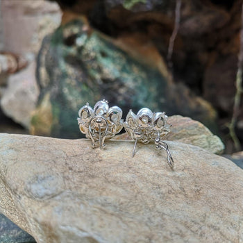 SJ6146 - Pearl with Diamond Flower Earrings Set in 18 Karat White Gold Settings