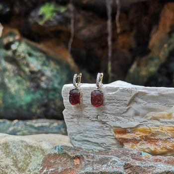 SJ1559 - Carved Tourmaline with Diamond Earrings Set in 18 Karat Gold Settings