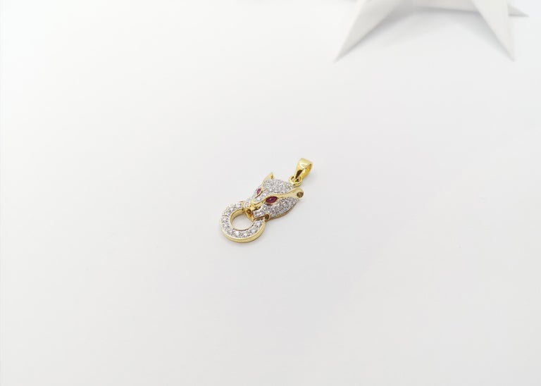JP0015P - Diamond with Cabochon Ruby Panther Pendant Set in 18 Karat Gold Setting