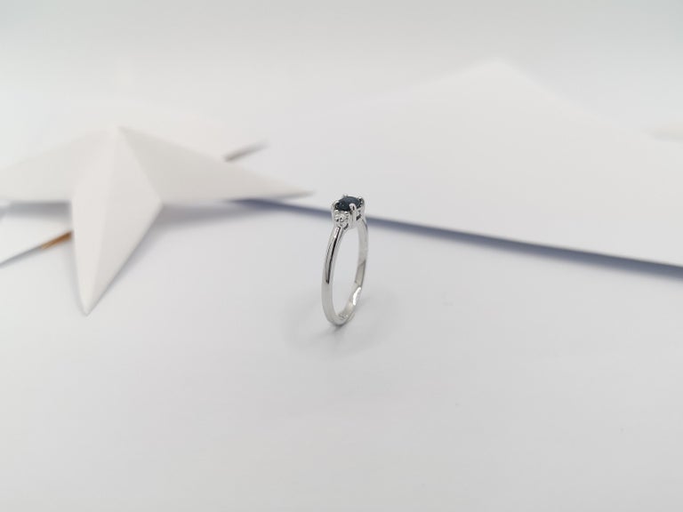SJ2665 - Blue Sapphire with Diamond Ring Set in 18 Karat White Gold Settings