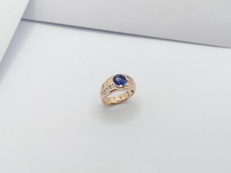 SJ2710 - Blue Sapphire with Diamond Ring Set in 18 Karat Rose Gold Settings