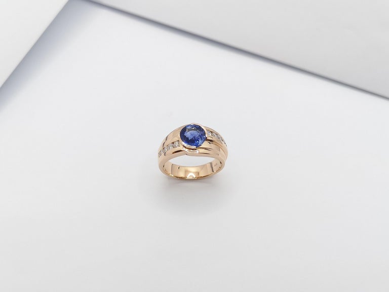 SJ2710 - Blue Sapphire with Diamond Ring Set in 18 Karat Rose Gold Settings