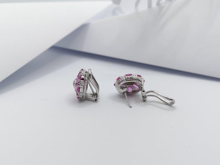 SJ1171 - Pink Sapphire with Diamond Earrings Set in 18 Karat White Gold Settings