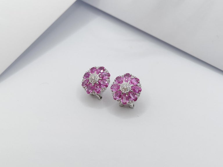 SJ1171 - Pink Sapphire with Diamond Earrings Set in 18 Karat White Gold Settings