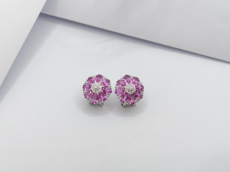 SJ1171 - Pink Sapphire with Diamond Earrings Set in 18 Karat White Gold Settings