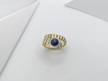 JR13324Z - Cabochon Blue Sapphire & Diamond Serpent Ring Set in 18 Karat Gold Settings