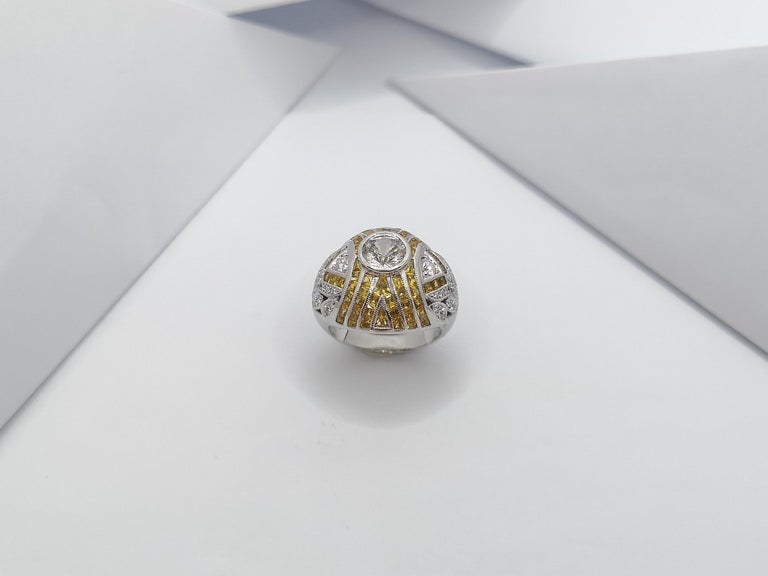 SJ2753 - White Sapphire with Yellow Sapphire and Diamond Ring Set in 18 Karat White Gold
