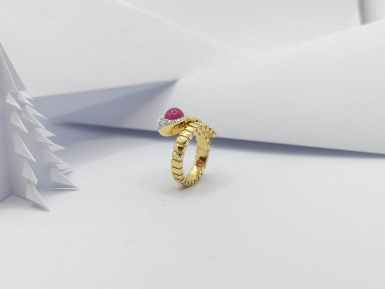 JRB8382 - Cabochon Ruby & Diamond Serpent Ring Set in 18 Karat Gold Setting