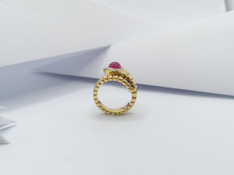 JRB8382 - Cabochon Ruby & Diamond Serpent Ring Set in 18 Karat Gold Setting