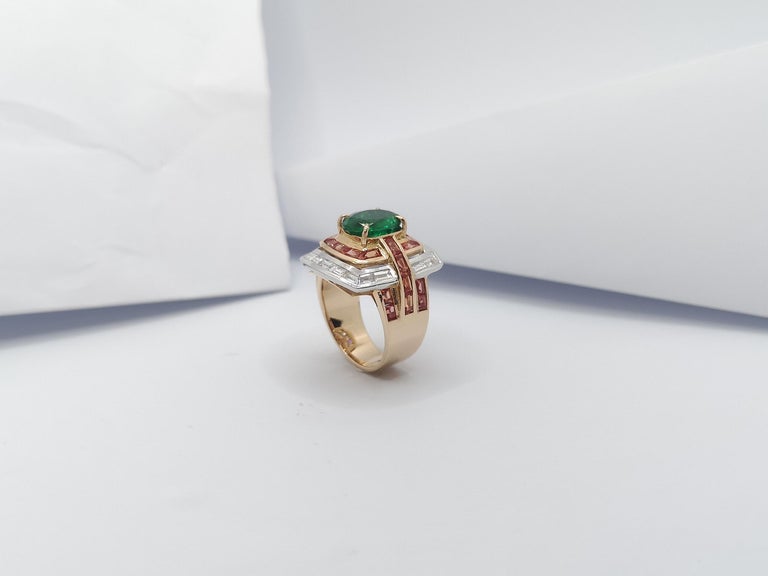 SJ1248 - Emerald with Orange Sapphire and Diamond Ring Set in 18 Karat Rose Gold Settings