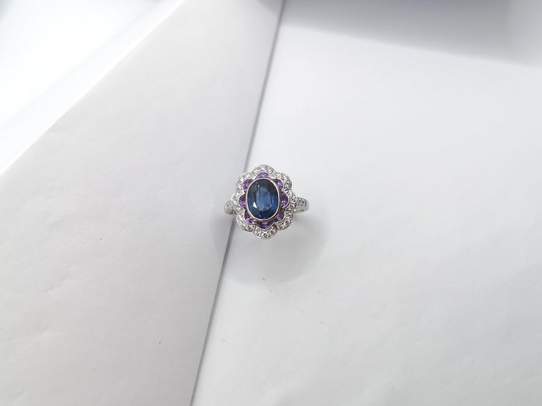 JR0183P - Blue Sapphire & Purple Sapphire and Diamond Ring Set in 18 Karat White Gold