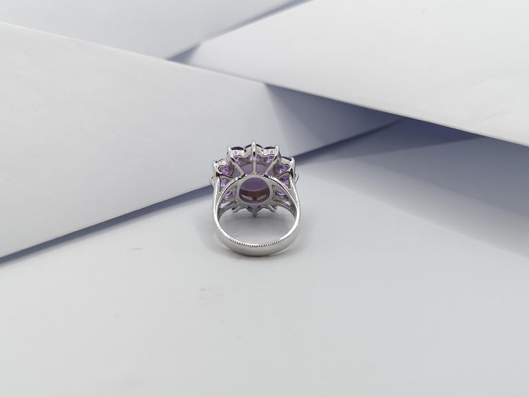 SJ2752 - Lavender Jade with Amethyst Ring Set in 18 Karat White Gold Settings