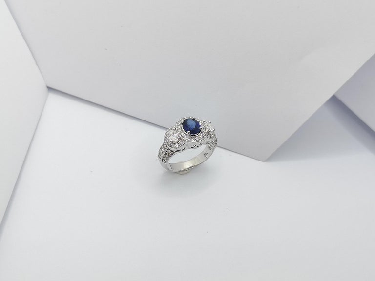 SJ1212 - Blue Sapphire with Diamond Ring Set in 18 Karat White Gold Settings