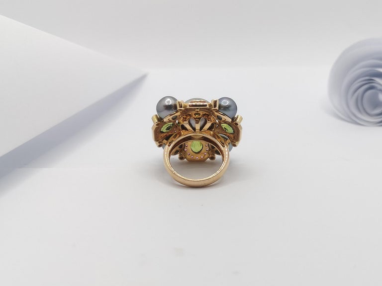 SJ6339 - South Sea Pearl with Green Sapphire, Pink Sapphire Ring in 18 Karat Rose Gold