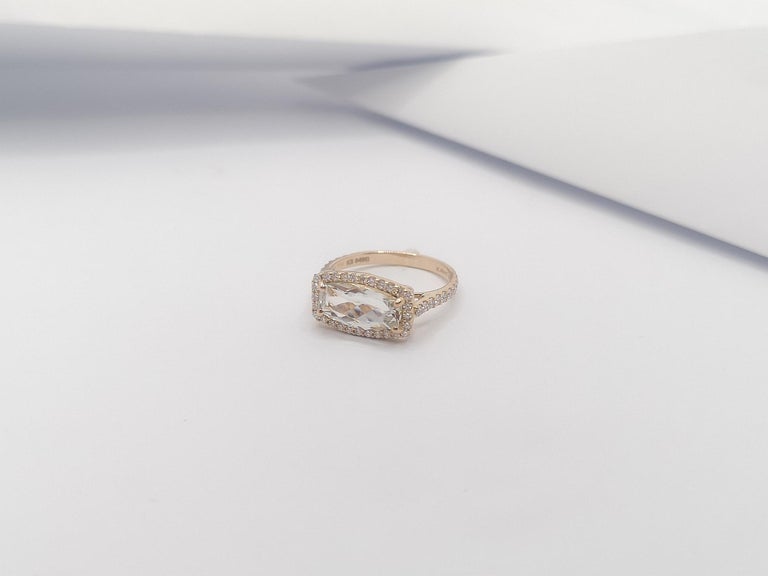 SJ6344 - White Topaz with Diamond Ring Set in 18 Karat Rose Gold Setting