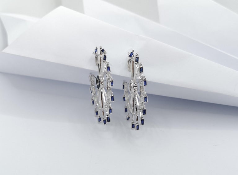 SJ1259 - Blue Sapphire with Diamond Farris Wheel Earrings Set in 18 Karat White Gold