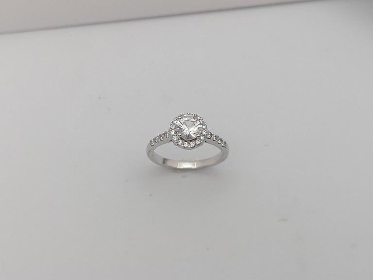 SJ2199 - White Sapphire with Diamond Ring Set in 18 Karat White Gold Settings