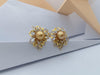 SJ1254 - Golden South Sea Pearl with Diamond Flower Earrings Set in 18 Karat Gold