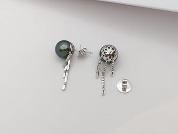 SJ1057 - Tahitian South Sea Pearl & Diamond Earrings Set in 18 Karat White Gold Setting