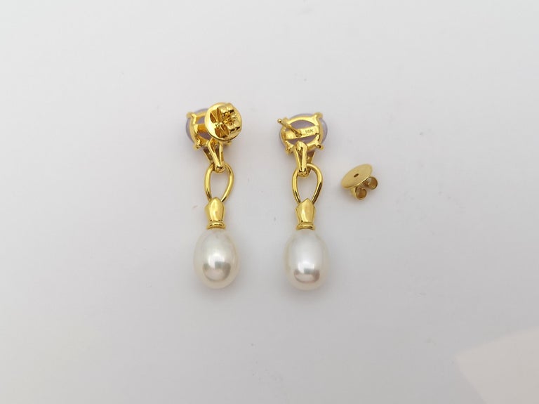 JE0264P - Lavender Jade, Diamond & Pearl Earrings Set in 18 Karat Gold Setting