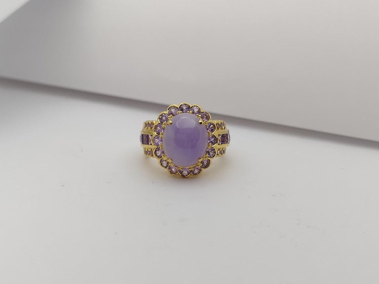 SJ1033 - Lavender Jade & Purple Sapphire Ring Set in 18 Karat Gold Setting