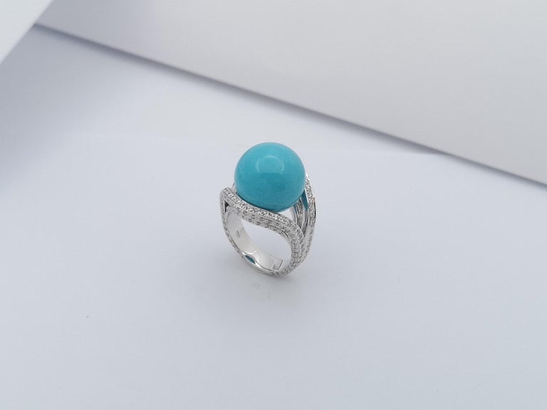 SJ1399 - Turquoise with Diamond Ring Set in 18 Karat White Gold Settings