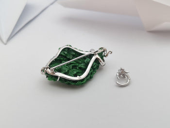 JP0199P - Carved Jade with Multi Sapphire Pendant/Brooch Set in 18K White Gold