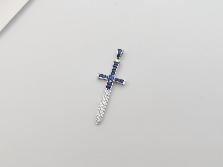 SJ1306 - Blue Sapphire with Diamond Sword Pendant Set in 18 Karat White Gold Settings