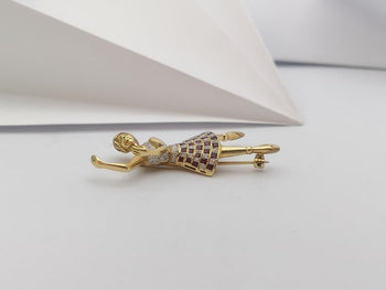 JP4329B - Ruby with Diamond Ballerina Brooch Set in 18K Gold Setting