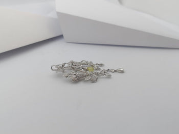 JP0051P - Antique Style Diamond and Briollette Yellow Sapphire Brooch/Pendant Set in 18K White Gold Setting
