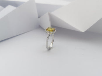 SJ2697 - Cushion Cut Yellow Sapphire with Diamond Halo Ring Set in 18 Karat White Gold