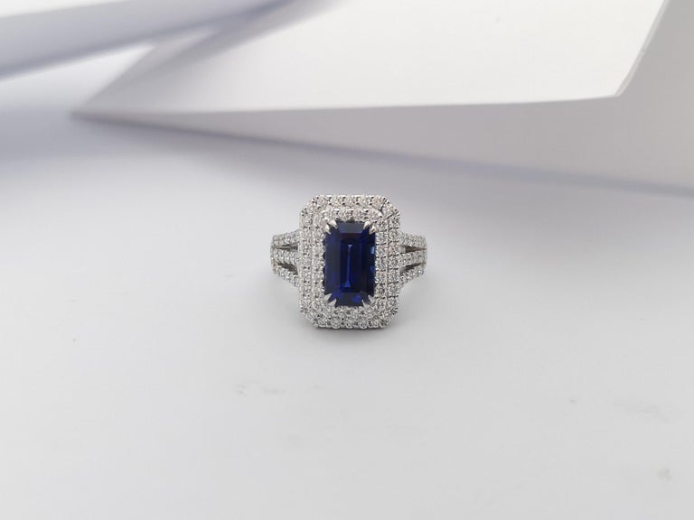 SJ1229 - GIA Certified 3 Cts Blue Sapphire with Diamond Ring Set in 18 Karat White Gold